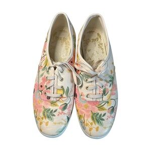 KEDS X RIFLE PAPER Co. Champion Garden Party Leather Sneakers in Pink Floral 8.5